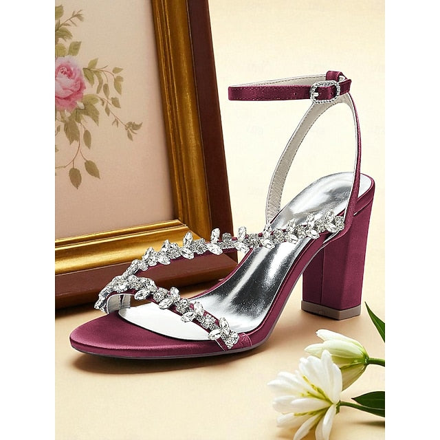 Block Rhinestone Heel - Straps with Sandals White Women's