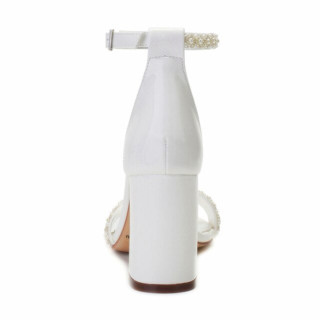 Block Pearl Strap Ivory Embellished Ankle White Women's