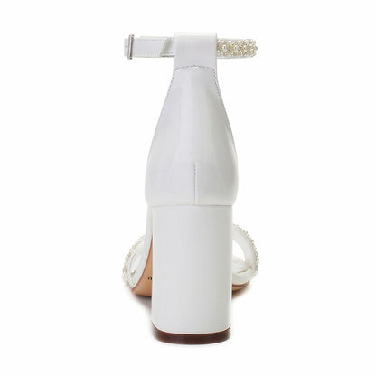 Block Pearl Strap Ivory Embellished Ankle White Women's