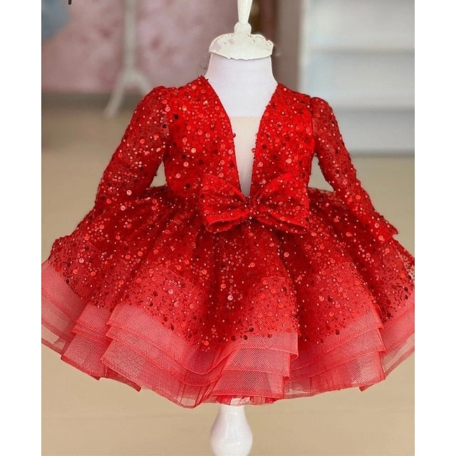 Flower Kids Sequin Dress Long Girls' Girl Party