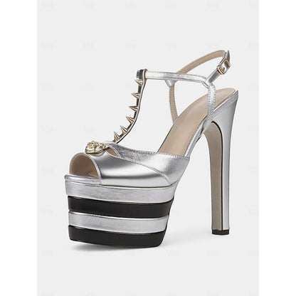 Platform and Metallic High Heels Women's Edgy Gold Silver -