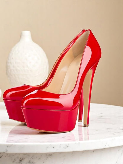 Platform Patent Pointed-Toe and with Heels Black Women's
