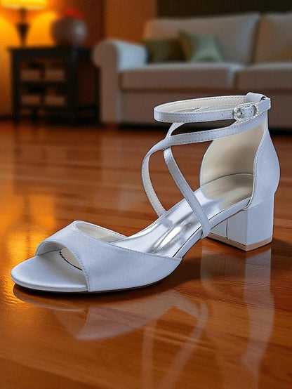 Ankle with Block Heel Satin Elegant Sandals Women's Strap -
