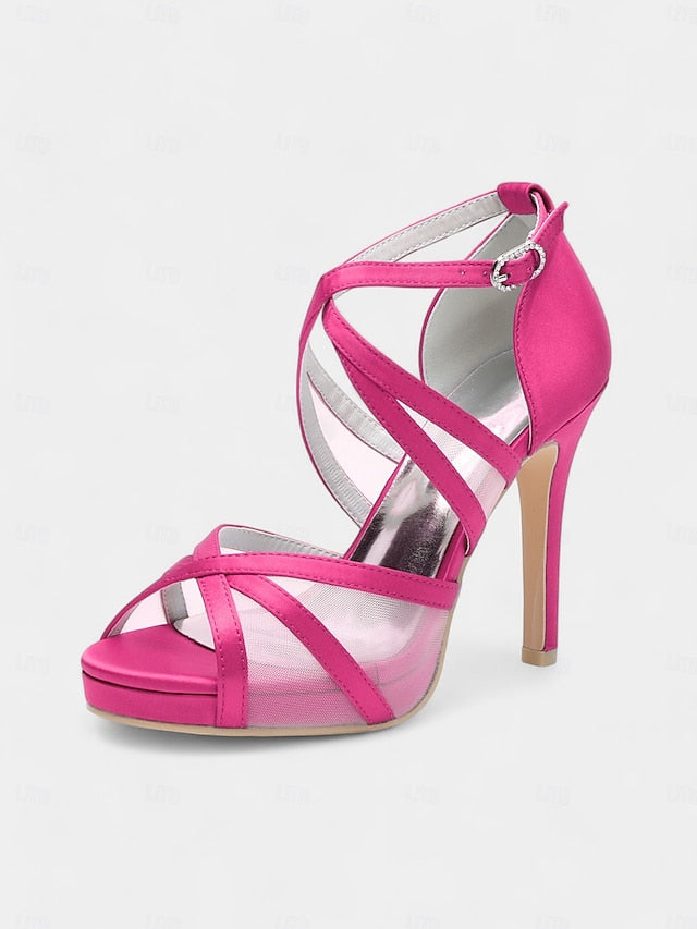 Satin Sandals - Bridal High with Cross Perfect Heel Straps White