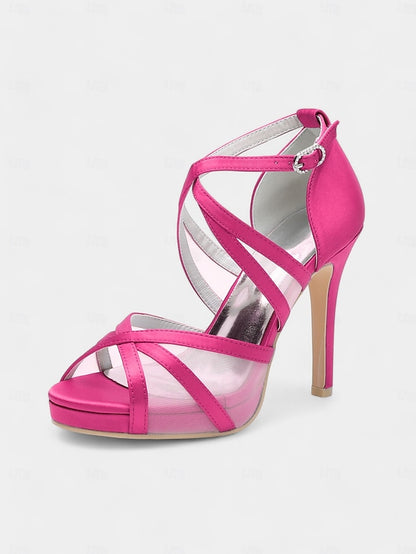 Satin Sandals - Bridal High with Cross Perfect Heel Straps White