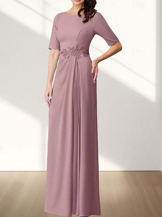 Bride Dress Elegant the Mother Wedding Neck A-Line of Crew Guest