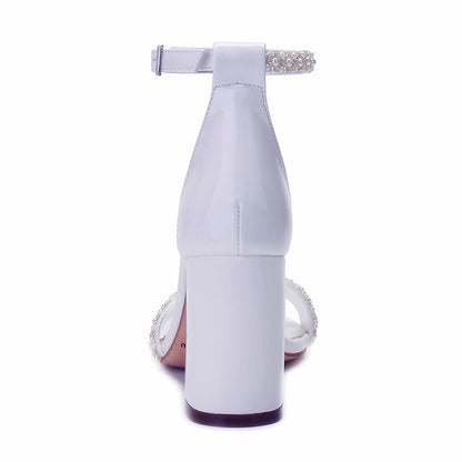 Block Pearl Strap Ivory Embellished Ankle White Women's