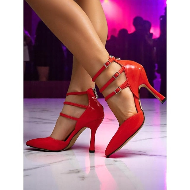 Heels Sexy Leather High Strappy – Patent Red Women's