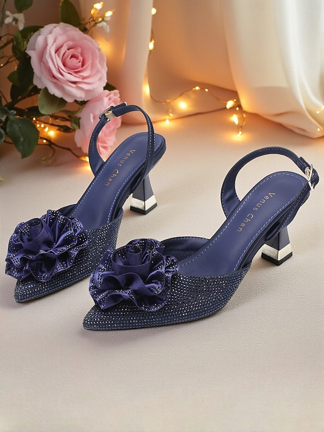 Purple with Slingback Rhinestone Floral Heels Women's