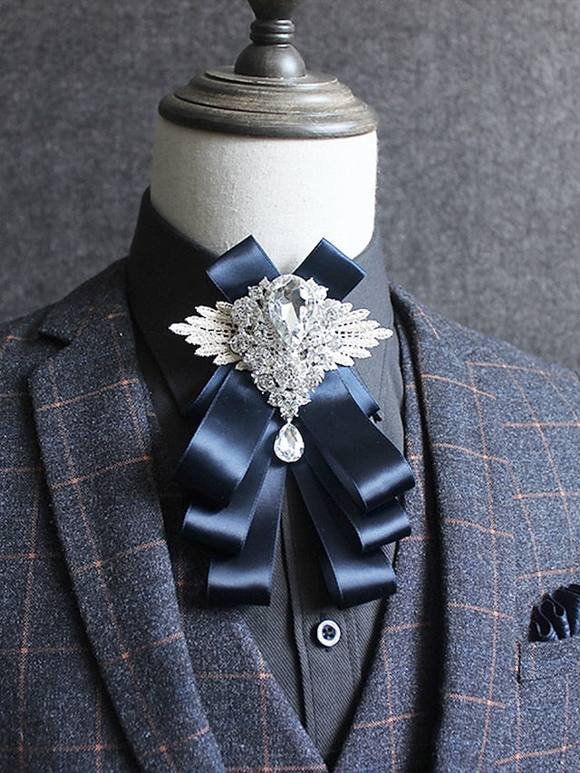 Pin Crystal - Men's Tie Elegant Luxury Ribbon Brooch Bow