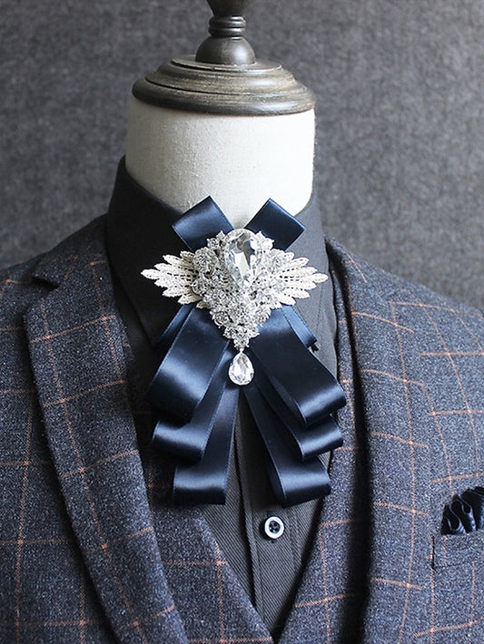Pin Crystal - Men's Tie Elegant Luxury Ribbon Brooch Bow