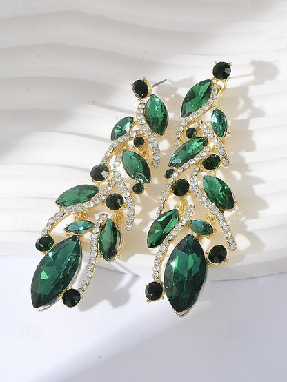 Gold Elegant Women's Leaf - Crystal Earrings Design