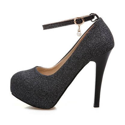 Platform Stiletto with Glitter Silver Heels Women's Ankle