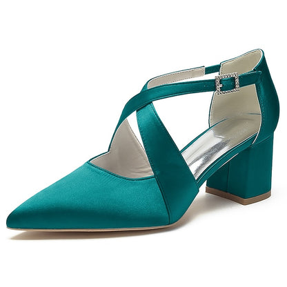 Elegant Block White Pointed Women's – Heels Satin Toe