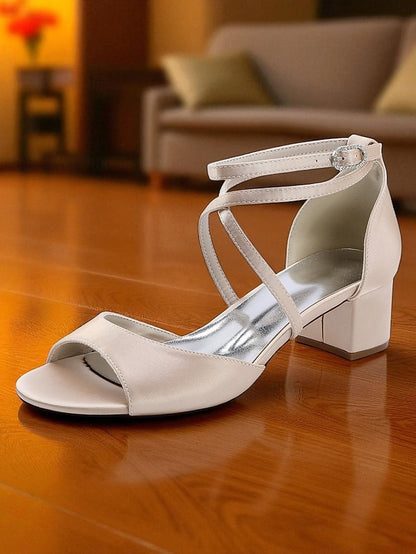 Ankle with Block Heel Satin Elegant Sandals Women's Strap -