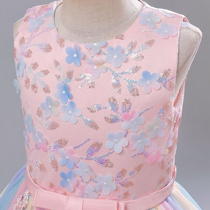 Party Dress Girls' Solid Flower Kids Girl Color