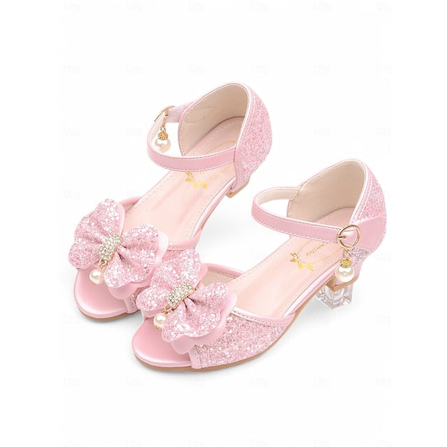 with Glitter Pearl Accent Sandals Purple Girls' Bow