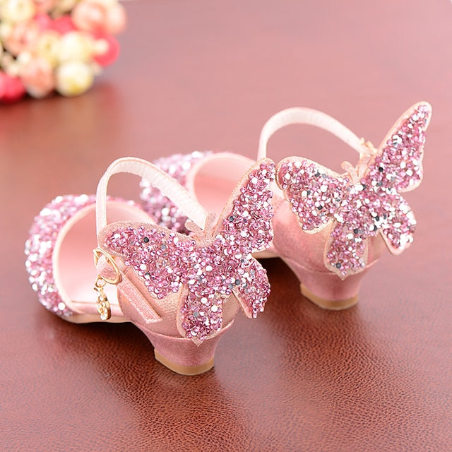 Girls' Butterfly Sparkly Princess Glitter Shoes Pink –