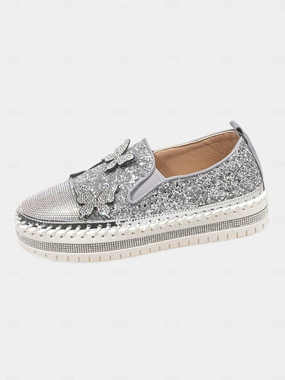 Women's Platform Glitter Slip-On with Sneakers Purple