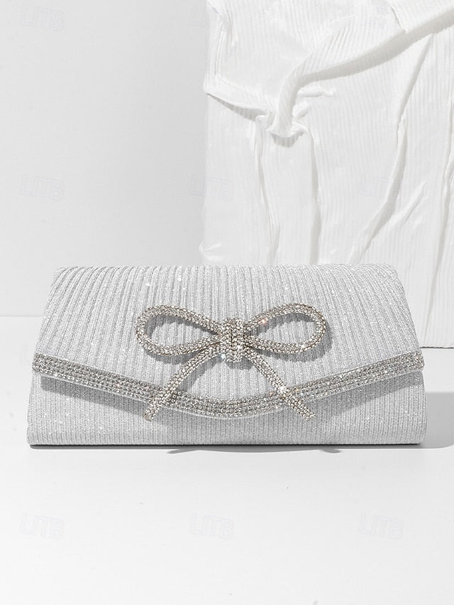 Accent Bow with Purse Clutch Blue Glitter Rhinestone