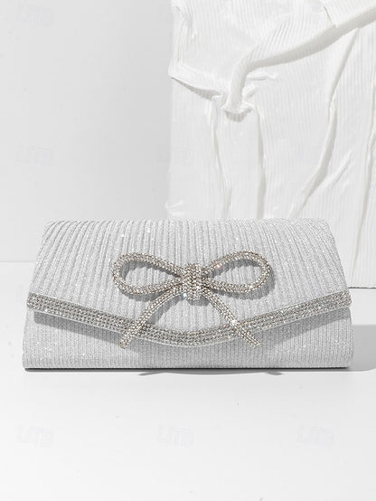 Accent Bow with Purse Clutch Blue Glitter Rhinestone