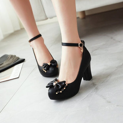 Toe Girls' Round White Block Pumps Heel Shoes –