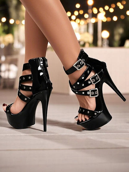 and Heels High White Women's Straps with Platform Buckled