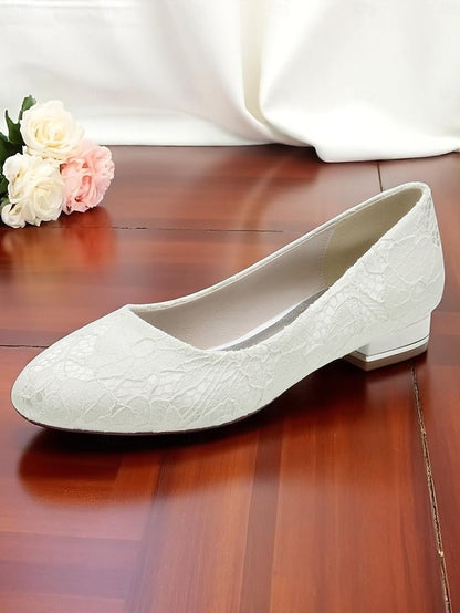 Women's Lace Wedding Flats Heel Ivory Low