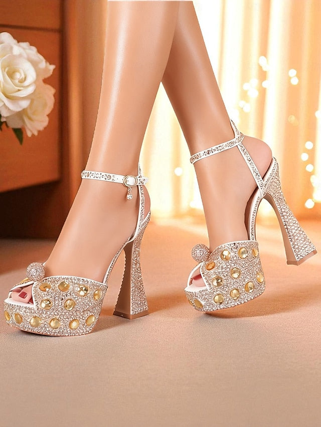 Platform Heel Sandals High with Matching Women's Rhinestone
