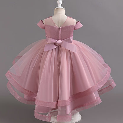 Solid Dress Color Sleeve Kids Party Short Wedding Girls'