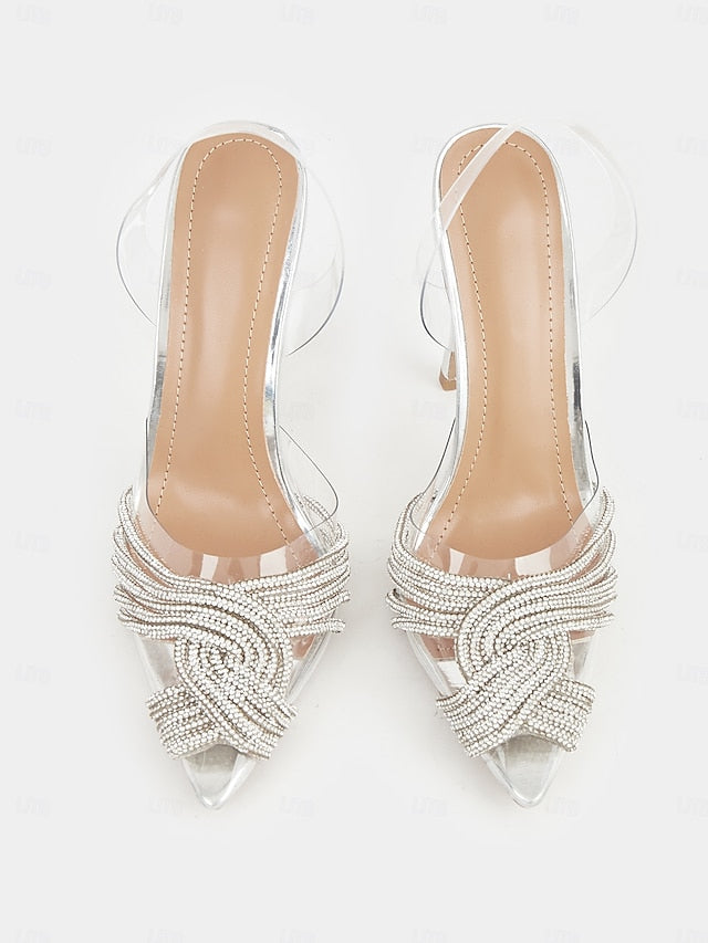 – with Sandals Stiletto Rhinestone Silver Transparent Straps
