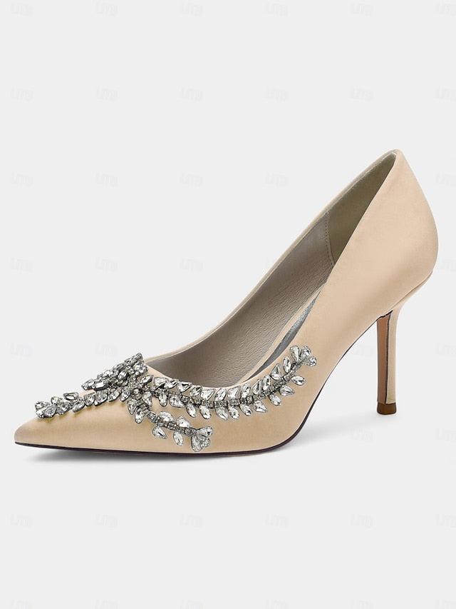 Heels – Satin Women's Stiletto Rhinestone-Embellished