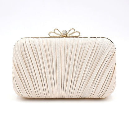 Rhinestone Women's Bag Bow White – Pleated Elegant Clutch