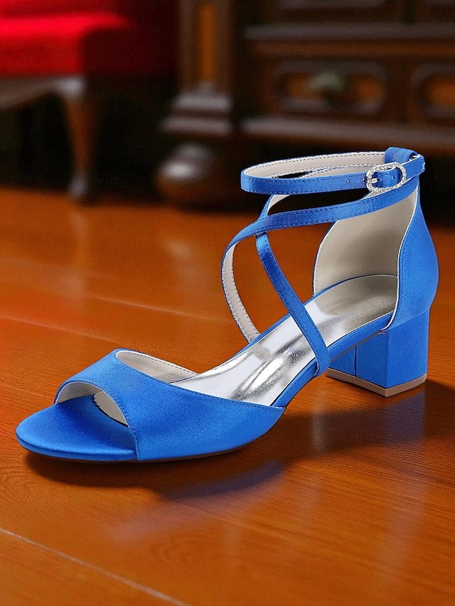 Ankle with Block Heel Satin Elegant Sandals Women's Strap -