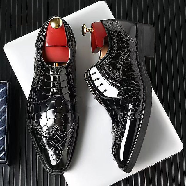 Burgundy Oxford Patent Shoes Brogue Men's with Leather