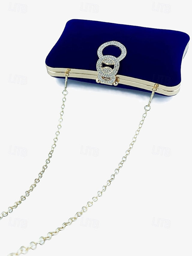 Women's Elegant Clutch Blue Ring Rhinestone Bag Velvet with
