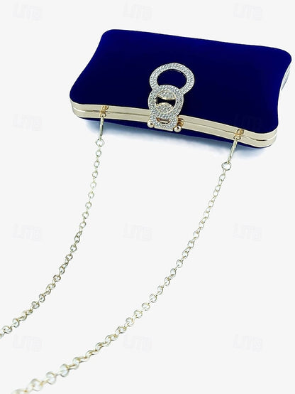 Women's Elegant Clutch Blue Ring Rhinestone Bag Velvet with