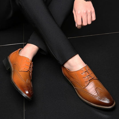 Brogue Shoes with Classic Men's Blue Faux Oxford Leather