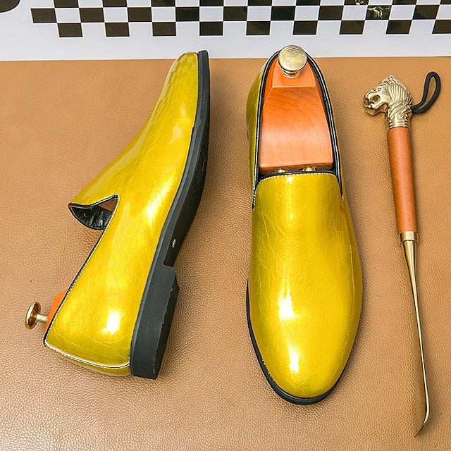 Men's Loafers Fashionable Gold – Metallic Slip-On Shiny