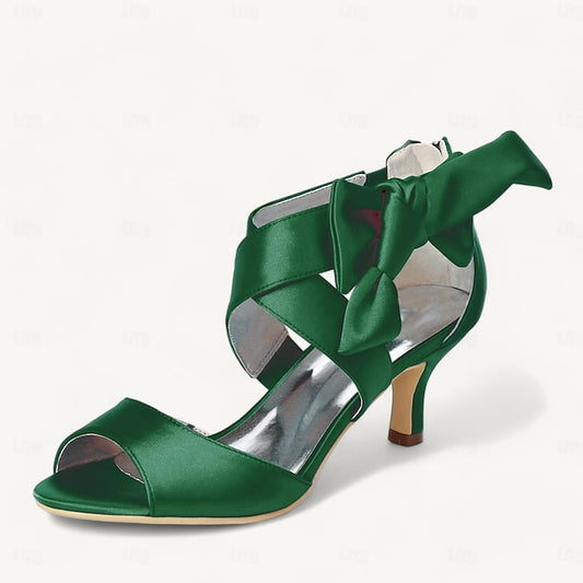 Bowknot Heel Women's Shoes Wedding Kitten Open Bridal