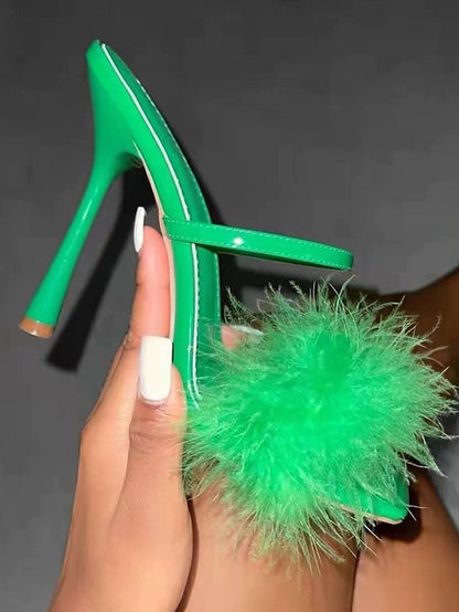 – Green Feathered Heeled Bold Sandals High