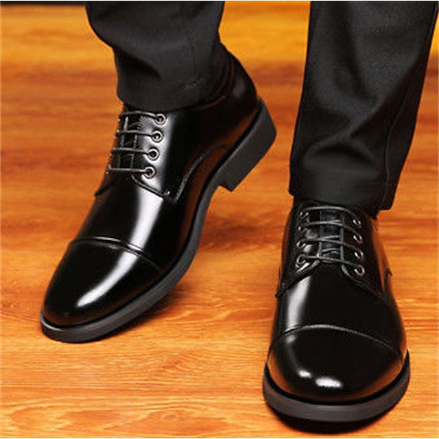 Leather Patent Shoes Men's Lace-Up with Black Oxford