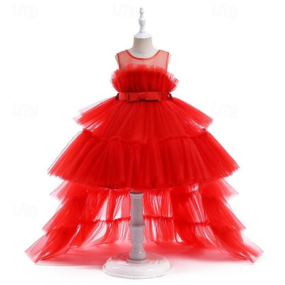 Sleeveless Party Solid Girls' Performance Dress Color Kids