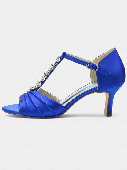 Crystal Detail Heels – Open-Toe Satin White with Bridal