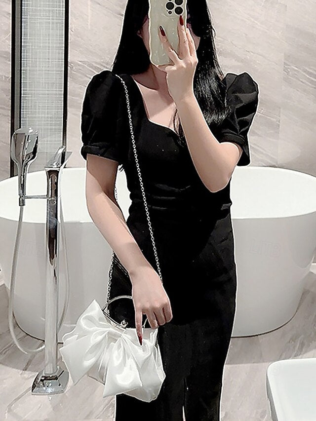 Satin Clutch Elegant Women's – Evening Bag Bow Pearl