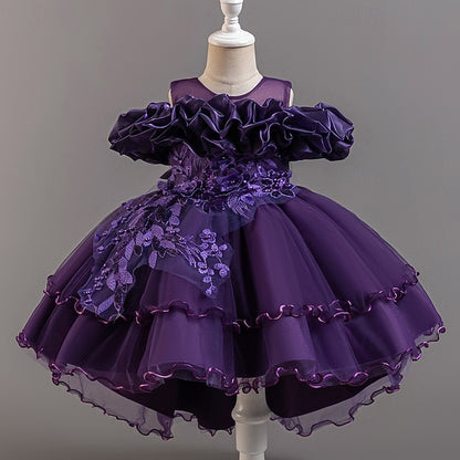 Party Sleeve Short Flower Girls' Kids Wedding Floral Dress