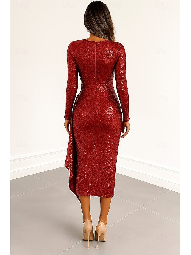Dress Dresses Formal Column Sequined Cocktail Black Red Elegant