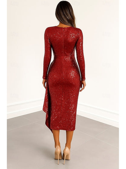 Dress Dresses Formal Column Sequined Cocktail Black Red Elegant
