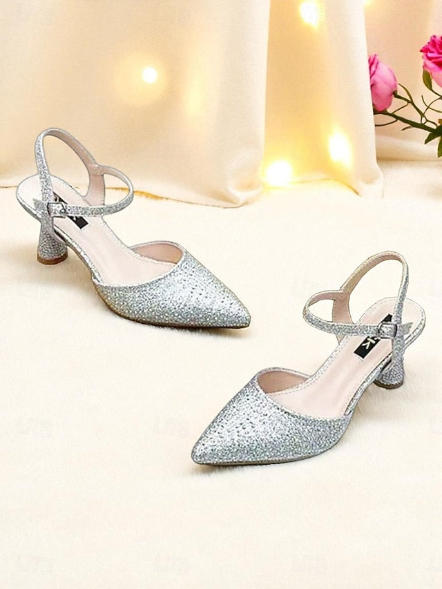Women's Pointed Rhinestone Toe Heels Red Slingback