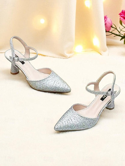 Women's Pointed Rhinestone Toe Heels Red Slingback